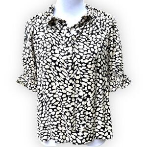 Who What Wear womens top blouse black white animal print short sleeve XS
